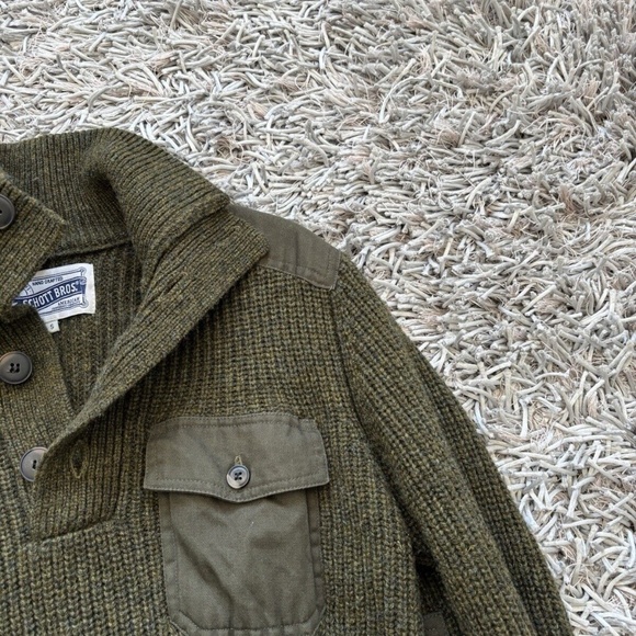 Schott Bros Sweater Wool Patch Fisherman Knit Green/Military Sz Small - Picture 9 of 10